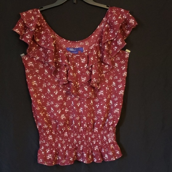 Miley Cyrus & Max Azria Tops - Max Azria Miley Cyrus floral ruffle sheer top